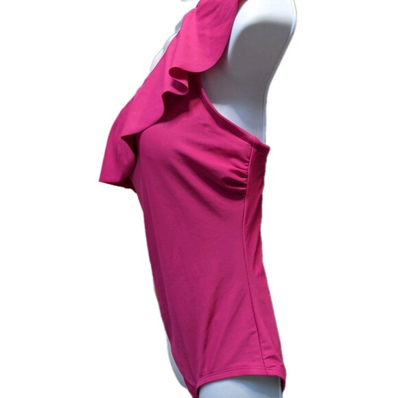 Kona Sol Women's One Piece Swimsuit Sz M One Shoulder Ruffle Pink Beach Resort - Picture 5 of 14